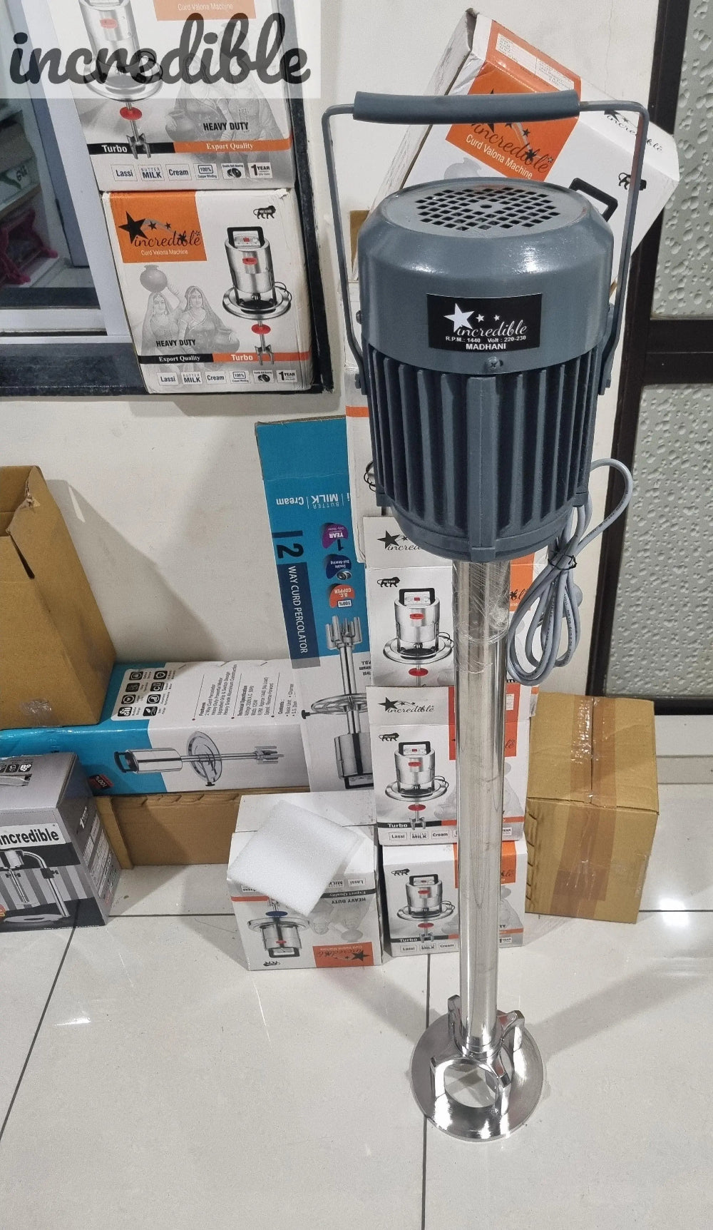 Incredible Stirrer Chemicals Churner Mixer Electric Madhani (200L Capacity) SS Pipe with Blade Global Retail