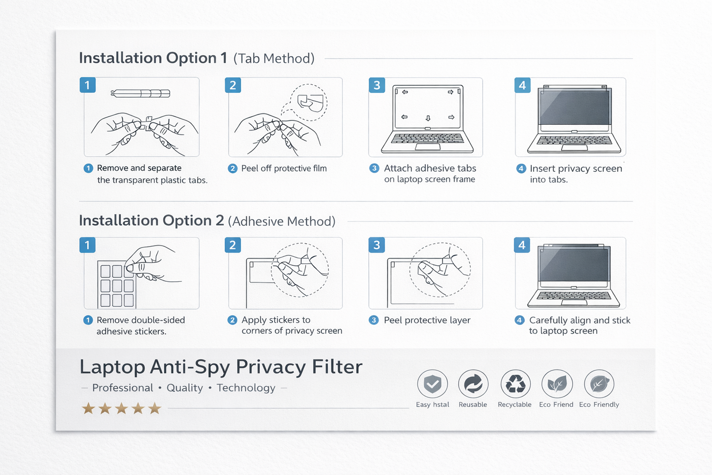 Laptop Privacy Screen Filter | Anti-Spy HD Glass 16:9 Confidential Data Guard