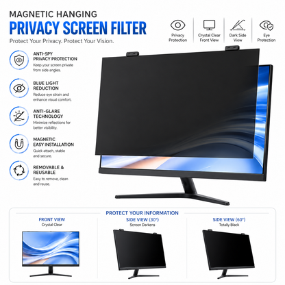 Hanging Magnetic Privacy Screen Filter for Monitor | Anti-Spy, Blue Light & 2H-3H Scratch Protection