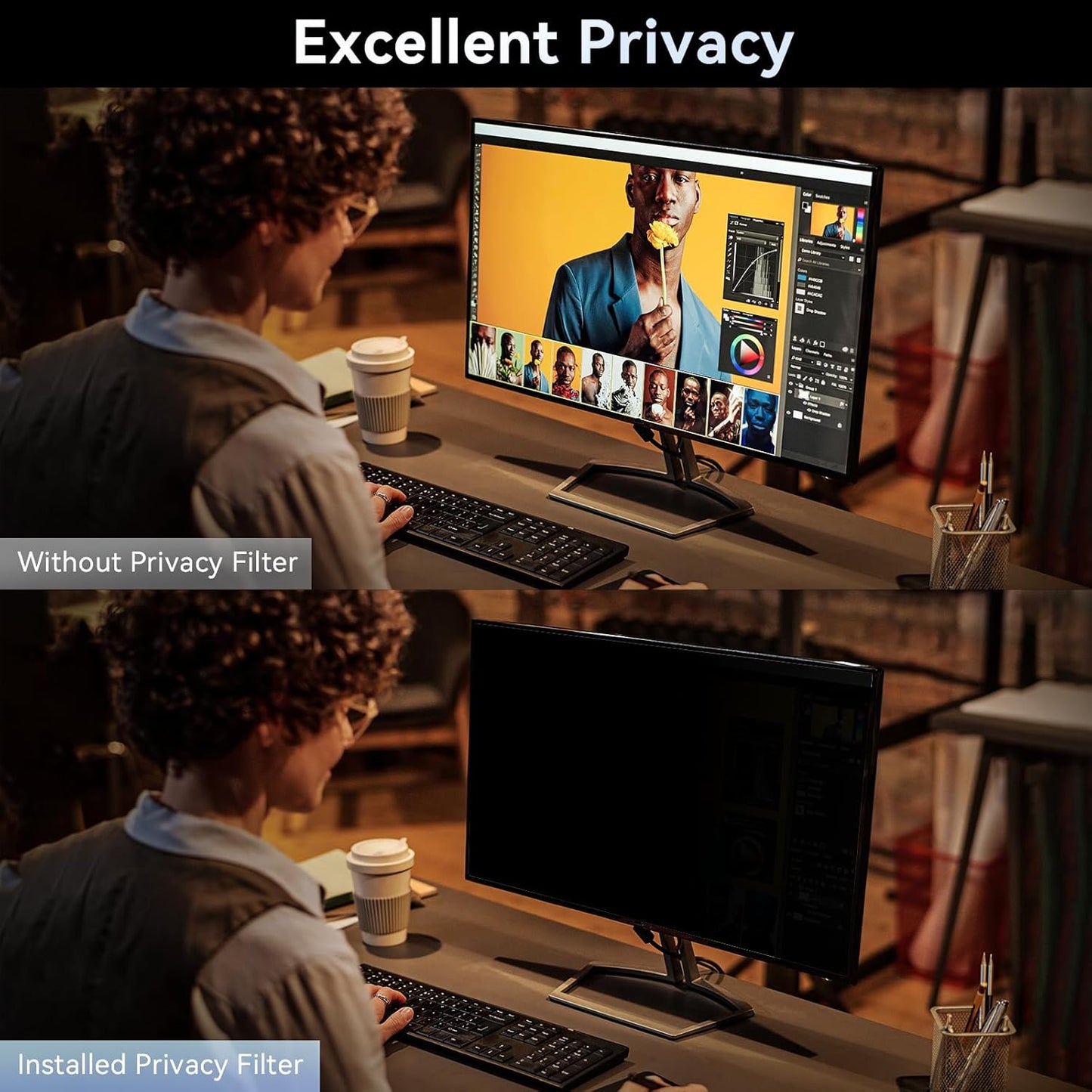 Magnetic Computer Privacy Screen Filter | 2-in-1 Anti Blue Light & Spy Security