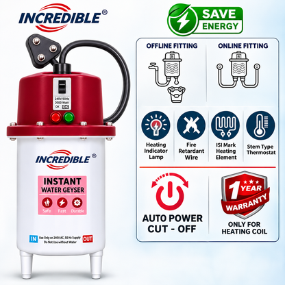 incredible Europa Instant Water Heater with Copper Heating Element, Electric Geyser with Power Indicator