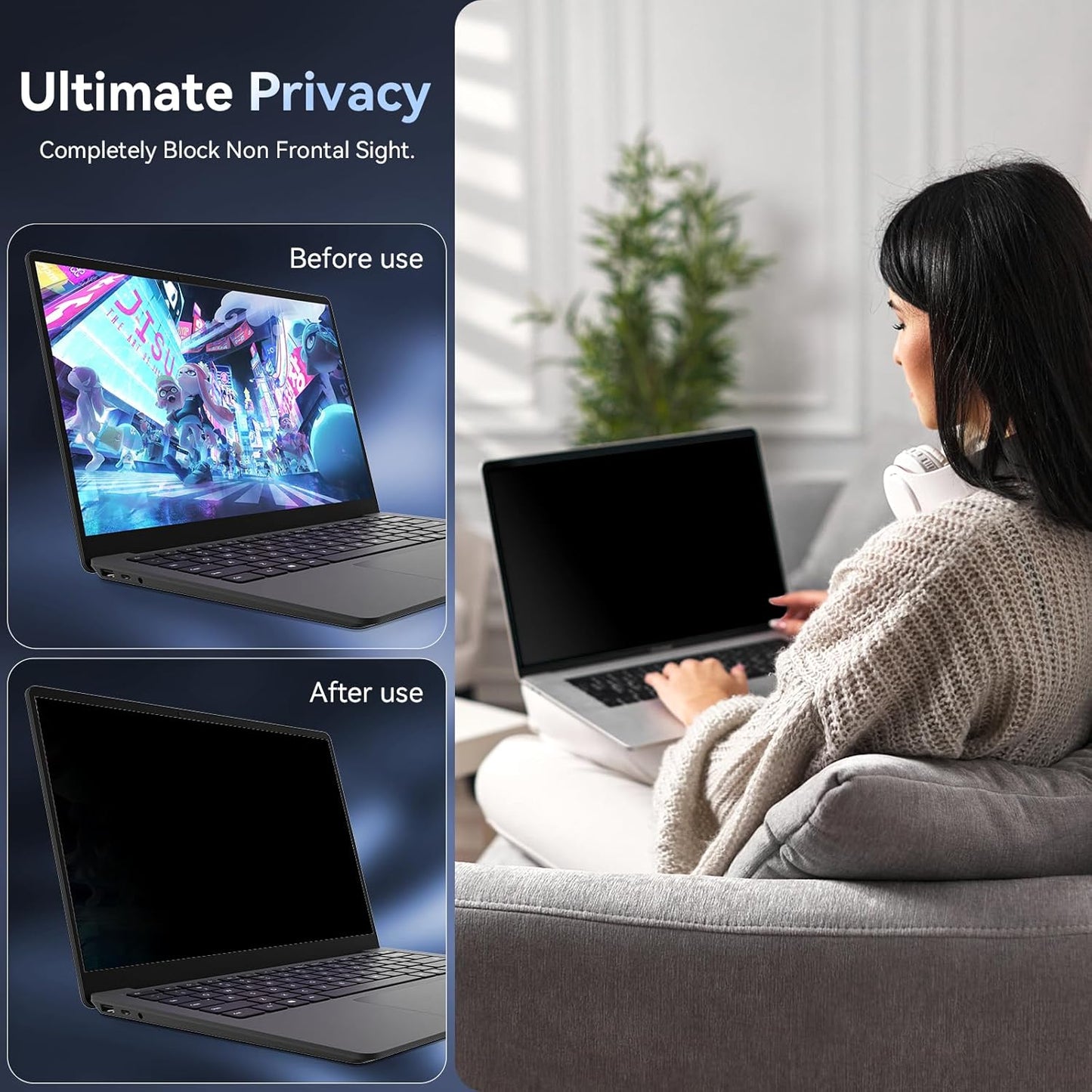 Laptop Magnetic Privacy Screen Filter 2-in-1 |Anti-Spy & Blue Light Protection (16:9)