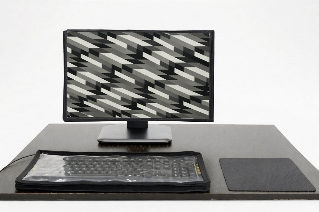 Blufury Polycarbonate Dust Proof Computer Desktop Cover Set for 21/22 Inch Monitor | Screen & Keyboard Protector | Compatible with Dell, HP, LG, Lenovo, Samsung & Acer (Grey)