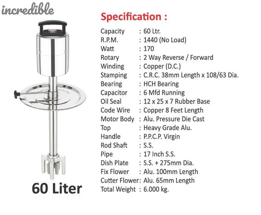 incredible Valona Madhani Machine Electric for Lassi/Curd/Buttermilk Churning SS Pipe Model (60L Capacity) Global Retail