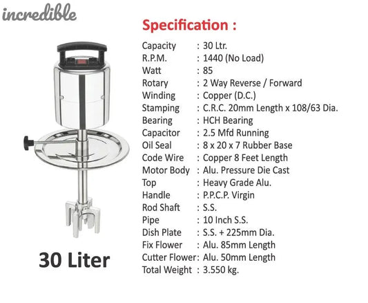 incredible Valona Madhani Stirrer Electric for Lassi, Curd Churning SS Pipe Model (30L Capacity) Global Retail